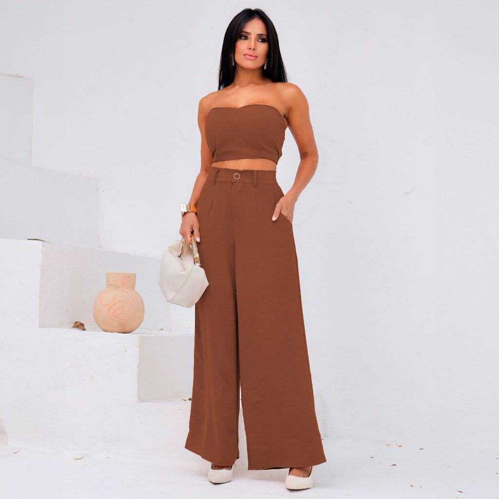 Conjunto Cropped e Calça Pantalona Cintura Alta Modern Stella