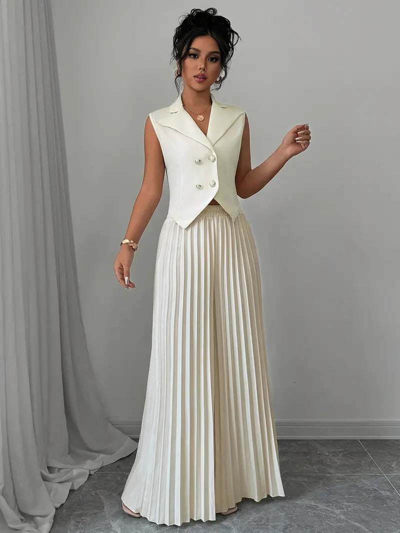 Conjunto Feminino Blazer Alfaiataria e Calça Pantalona Plissada Modern Aura