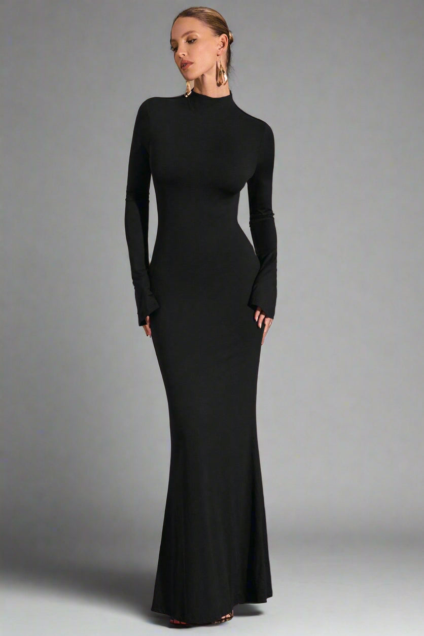 Vestido Longo Costas Aberta Manga Longa Modern Sylvie