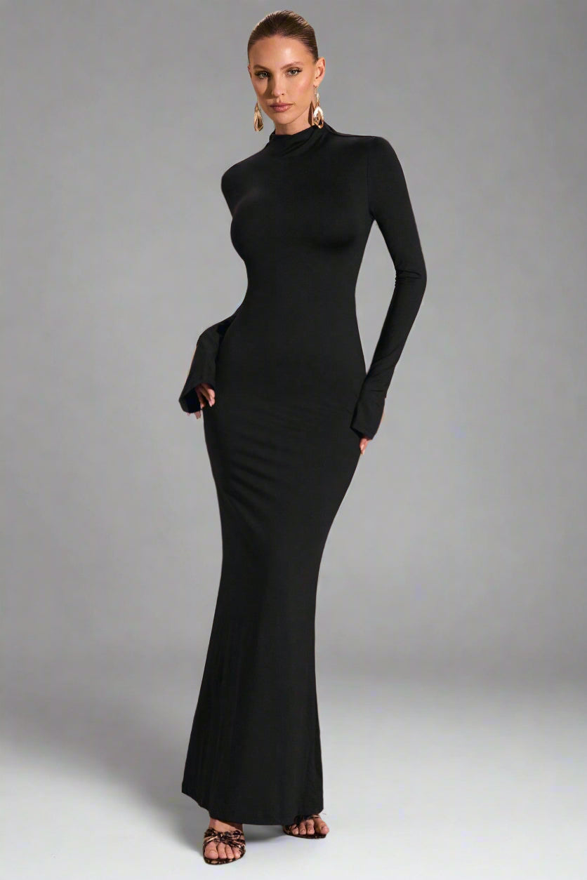 Vestido Longo Costas Aberta Manga Longa Modern Sylvie