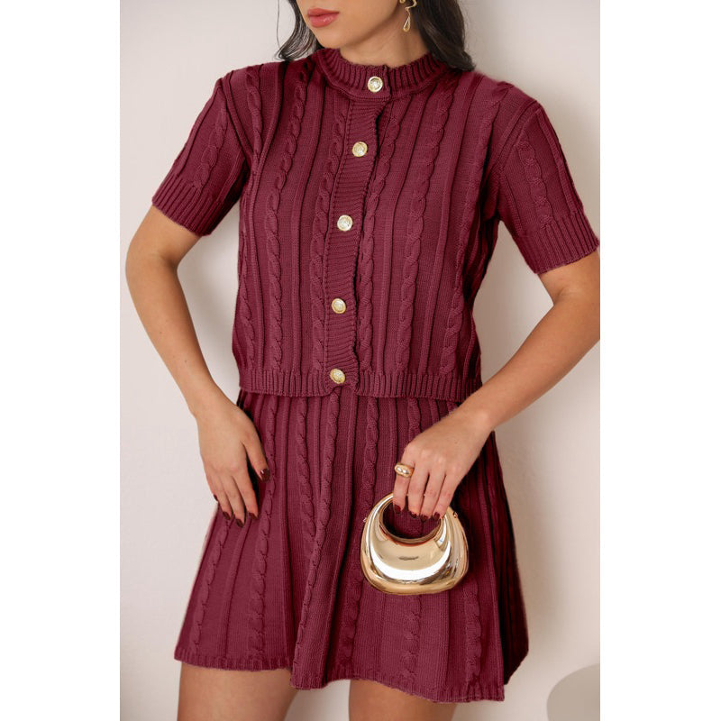 Conjunto Tricot Saia Curta e Blusa Meia Manga com Botões Modern Lívia