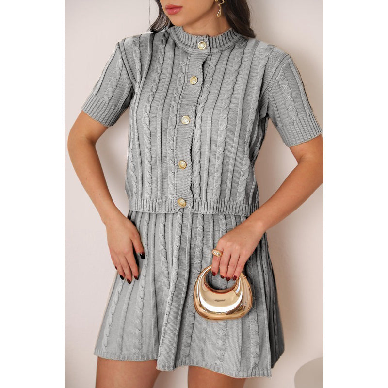 Conjunto Tricot Saia Curta e Blusa Meia Manga com Botões Modern Lívia