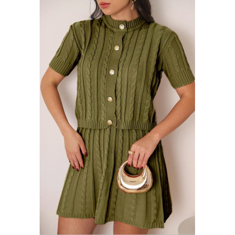 Conjunto Tricot Saia Curta e Blusa Meia Manga com Botões Modern Lívia