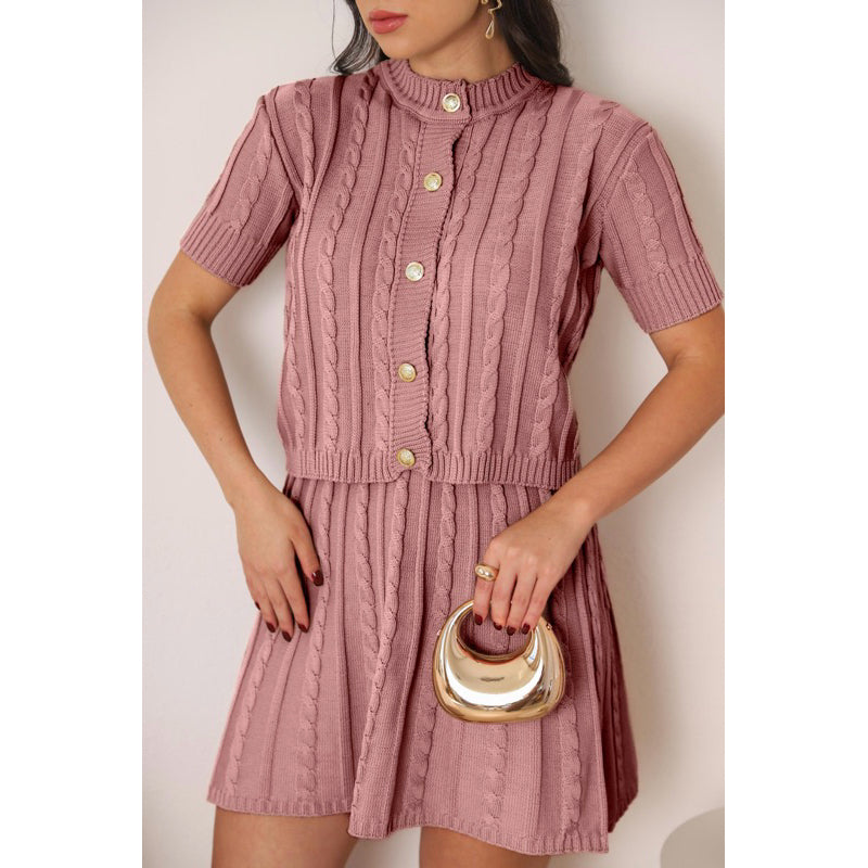 Conjunto Tricot Saia Curta e Blusa Meia Manga com Botões Modern Lívia