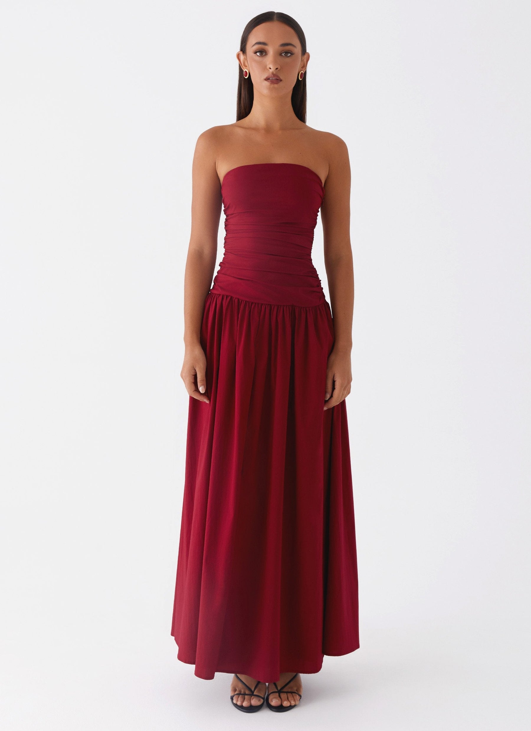 Vestido Sem Alças Elegante Modern Merlot