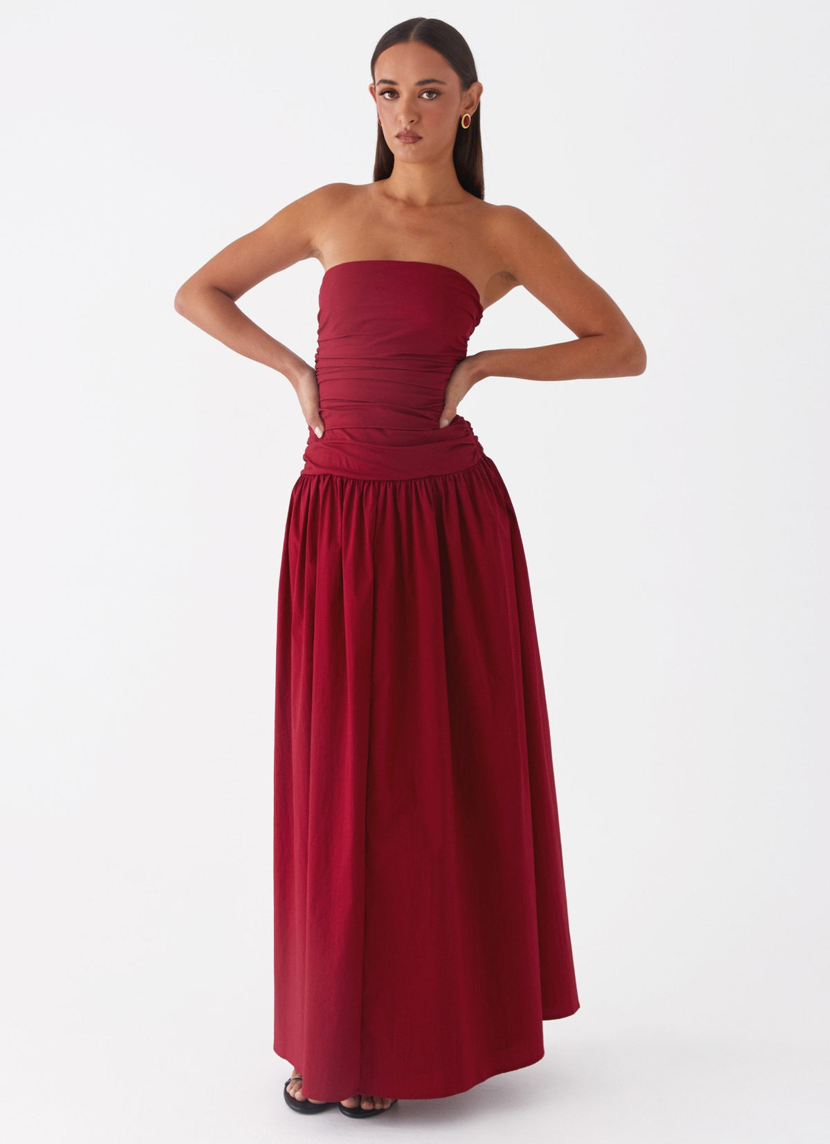 Vestido Sem Alças Elegante Modern Merlot