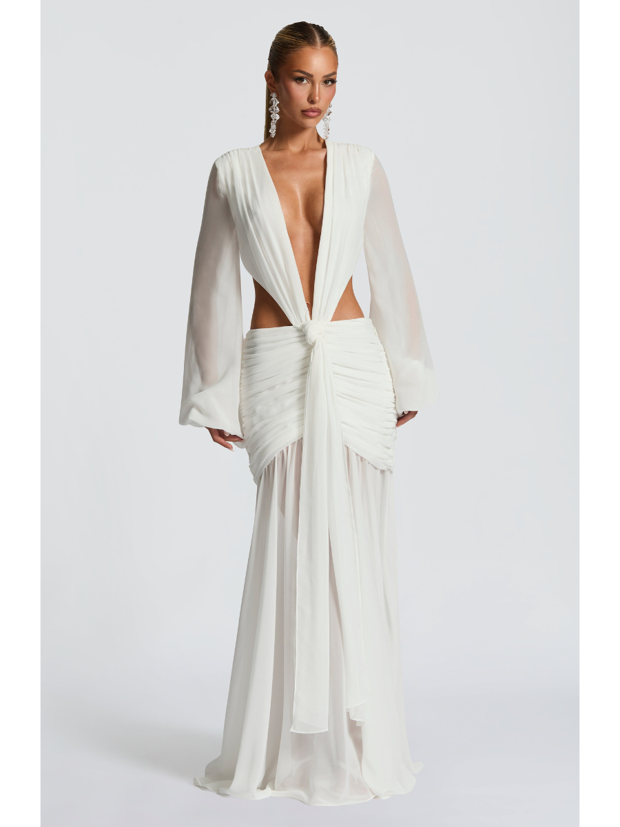 Vestido Longo Manga Comprida em Tule Modern Kyra