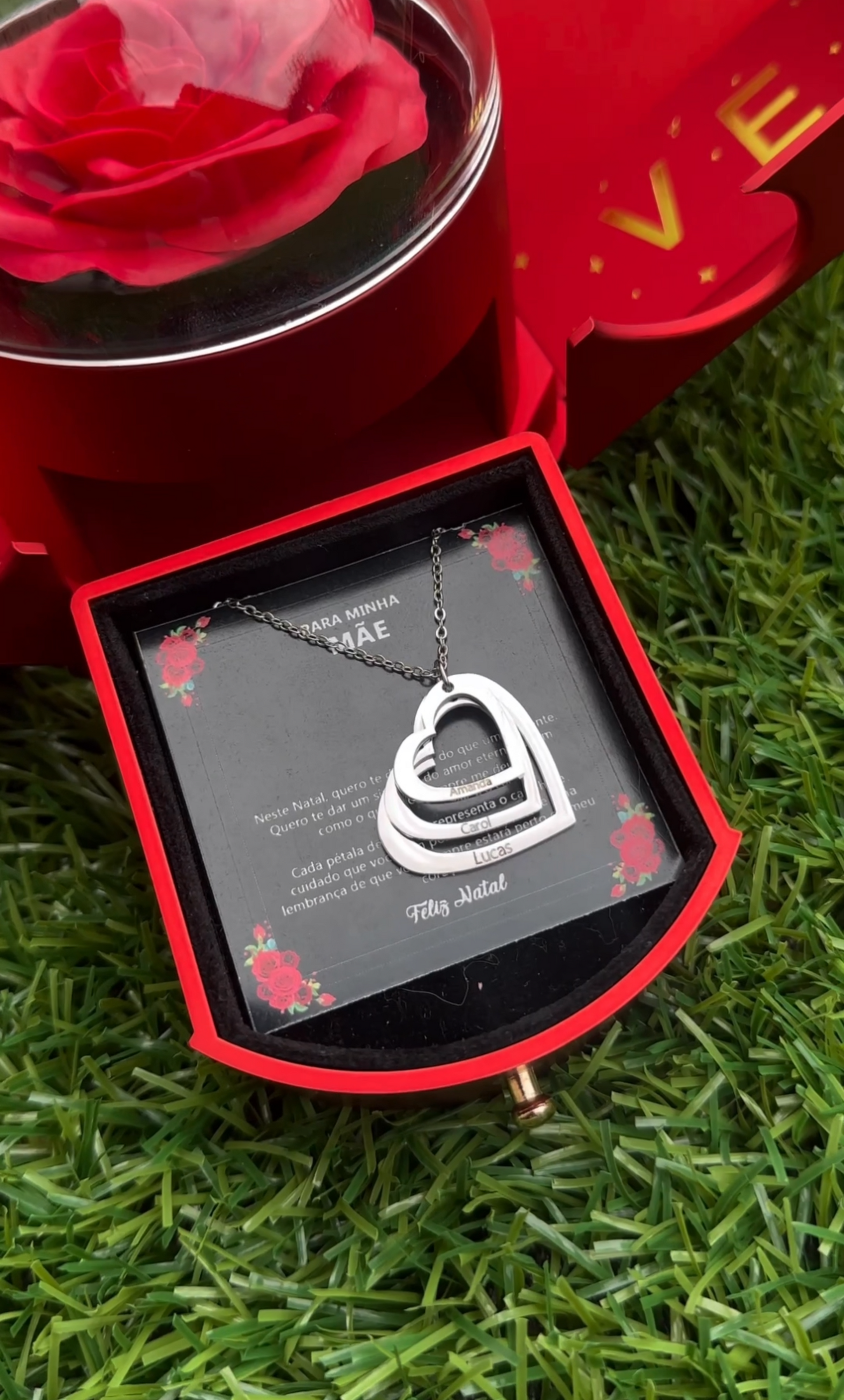 Caixa com Rosa Eterna & Colar Coração Personalizado - Para Minha Mãe