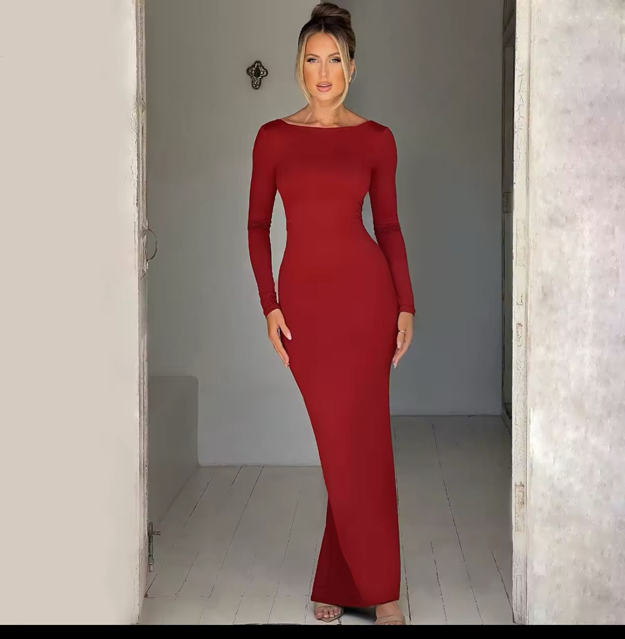 Vestido Manga Longa Costas Aberta Empina Bumbum Modern Natalie