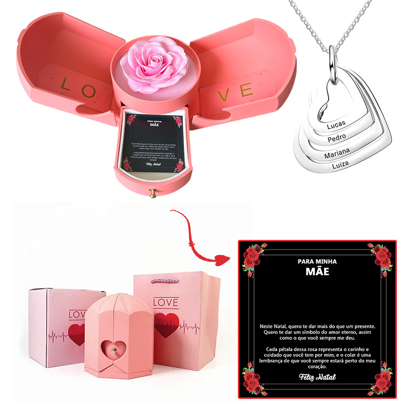 Caixa com Rosa Eterna & Colar Coração Personalizado - Para Minha Mãe