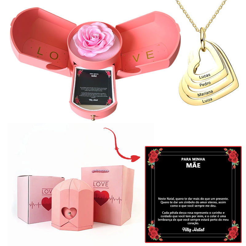 Caixa com Rosa Eterna & Colar Coração Personalizado - Para Minha Mãe