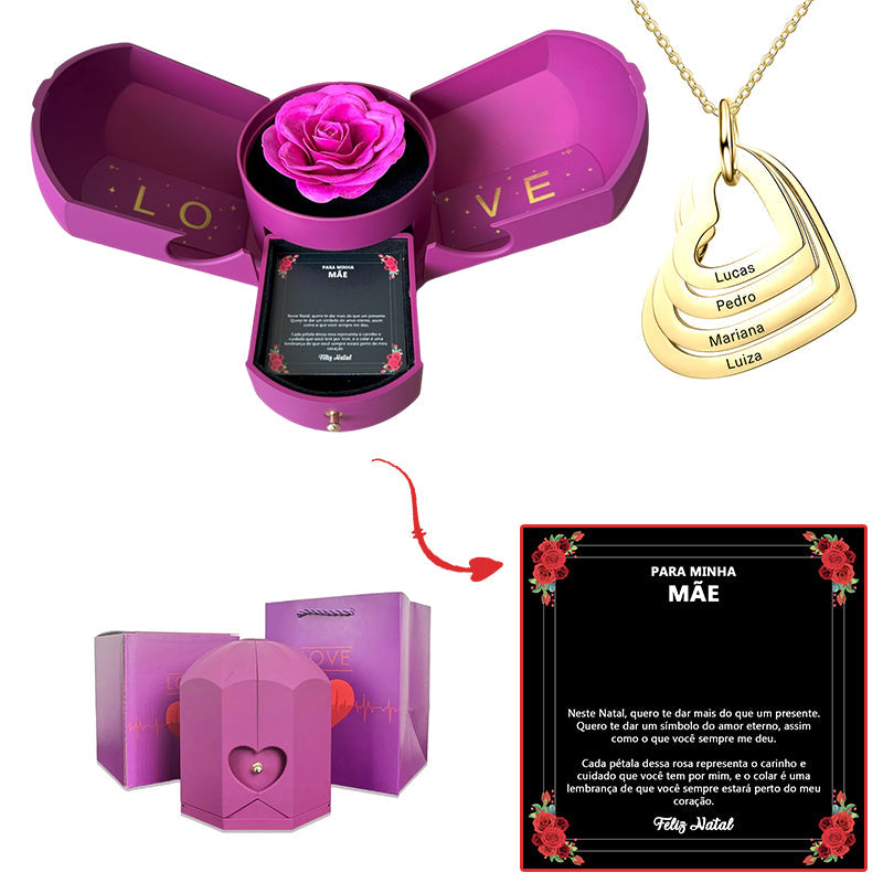 Caixa com Rosa Eterna & Colar Coração Personalizado - Para Minha Mãe