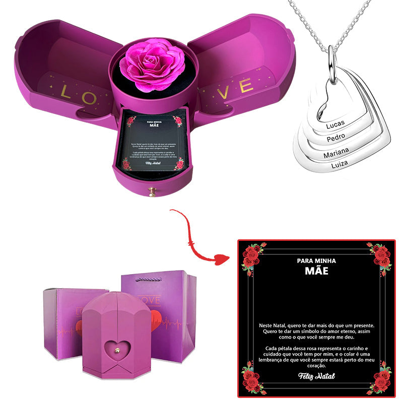 Caixa com Rosa Eterna & Colar Coração Personalizado - Para Minha Mãe