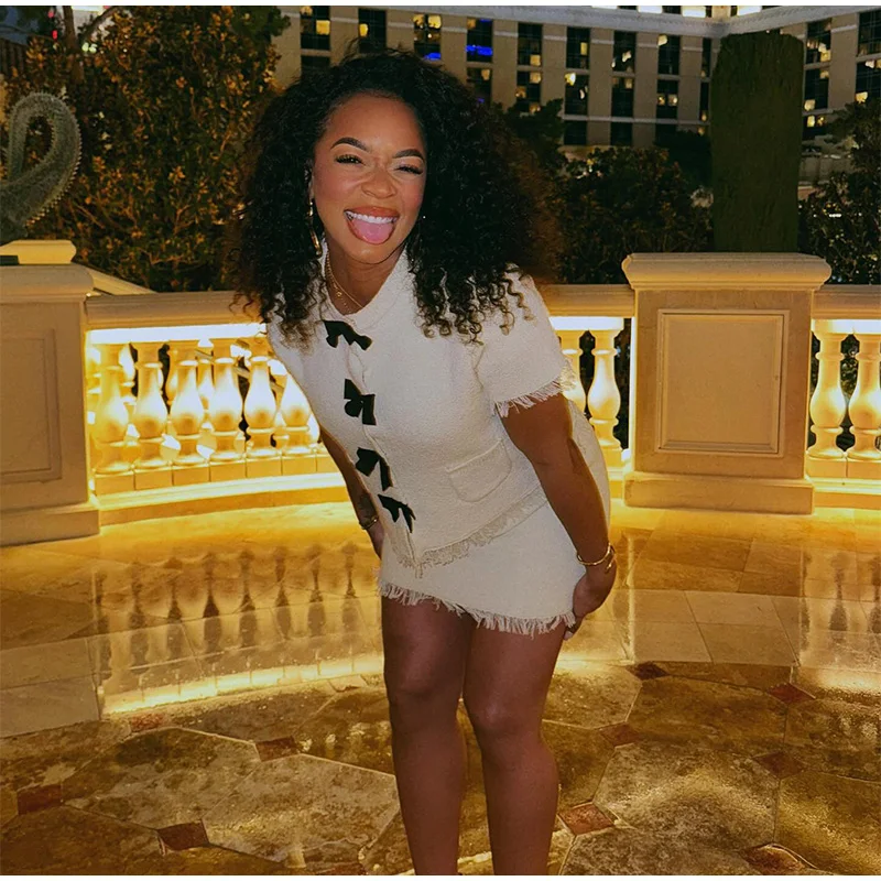 Conjunto Tricô Blusa Manga Curta e Saia Curta Modern Safira