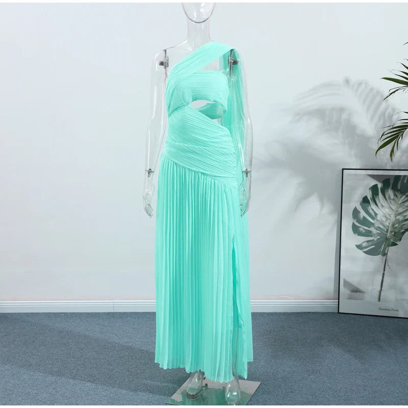 Vestido Longo Elegante Plissado Modern Eva