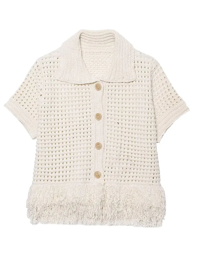 Conjunto Tricô Blusa e Saia com Franja Modern Clara