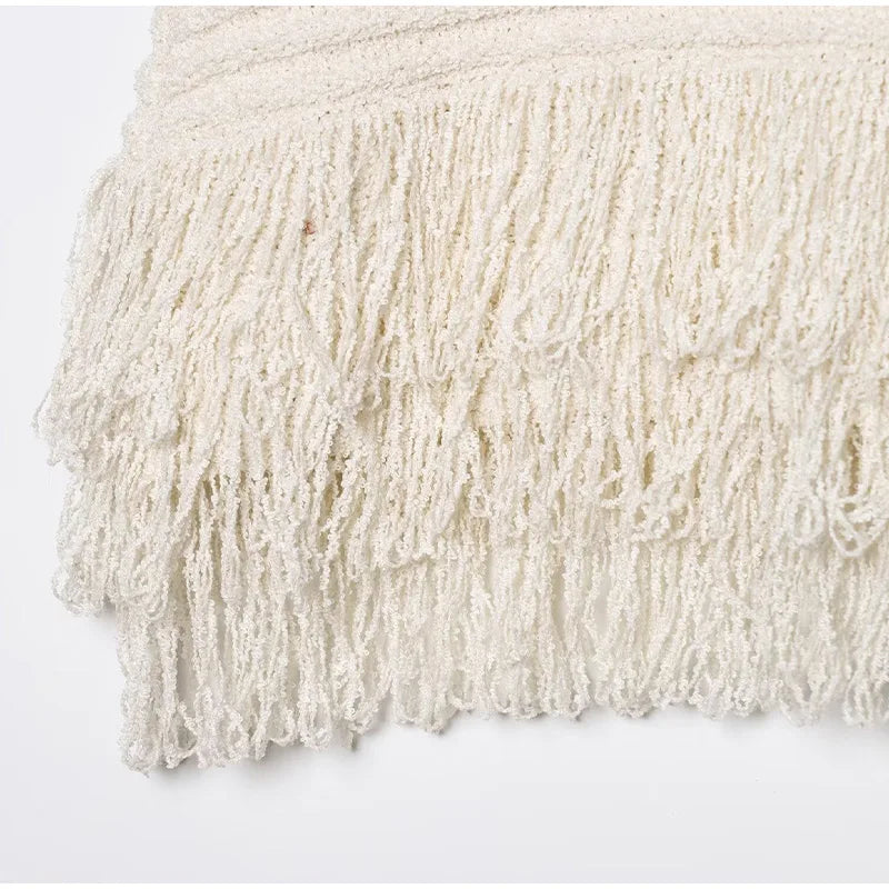 Conjunto Tricô Blusa e Saia com Franja Modern Clara