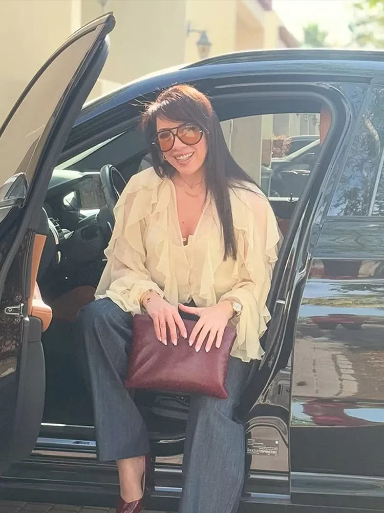 Blusa Manga Longa Chiffon Boho Chic Modern Royal