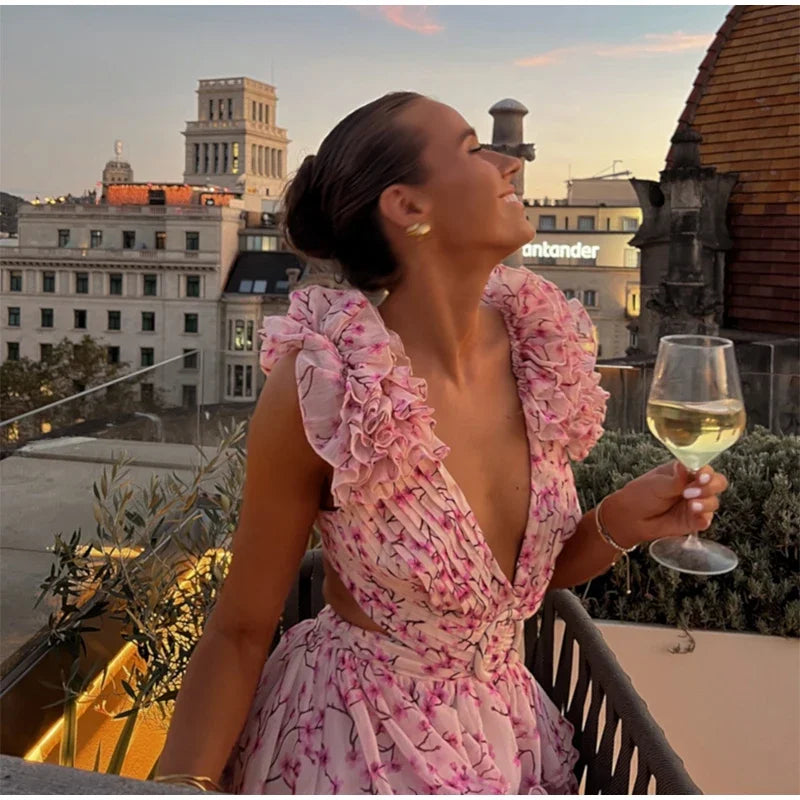 Vestido Longo com Babados no Ombro Modern Dalila