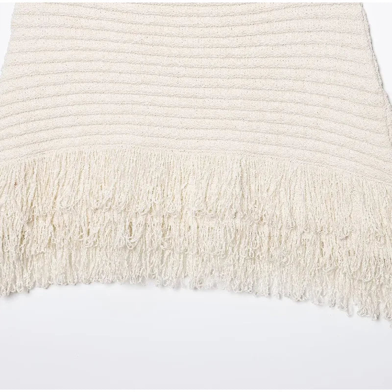 Conjunto Tricô Blusa e Saia com Franja Modern Clara