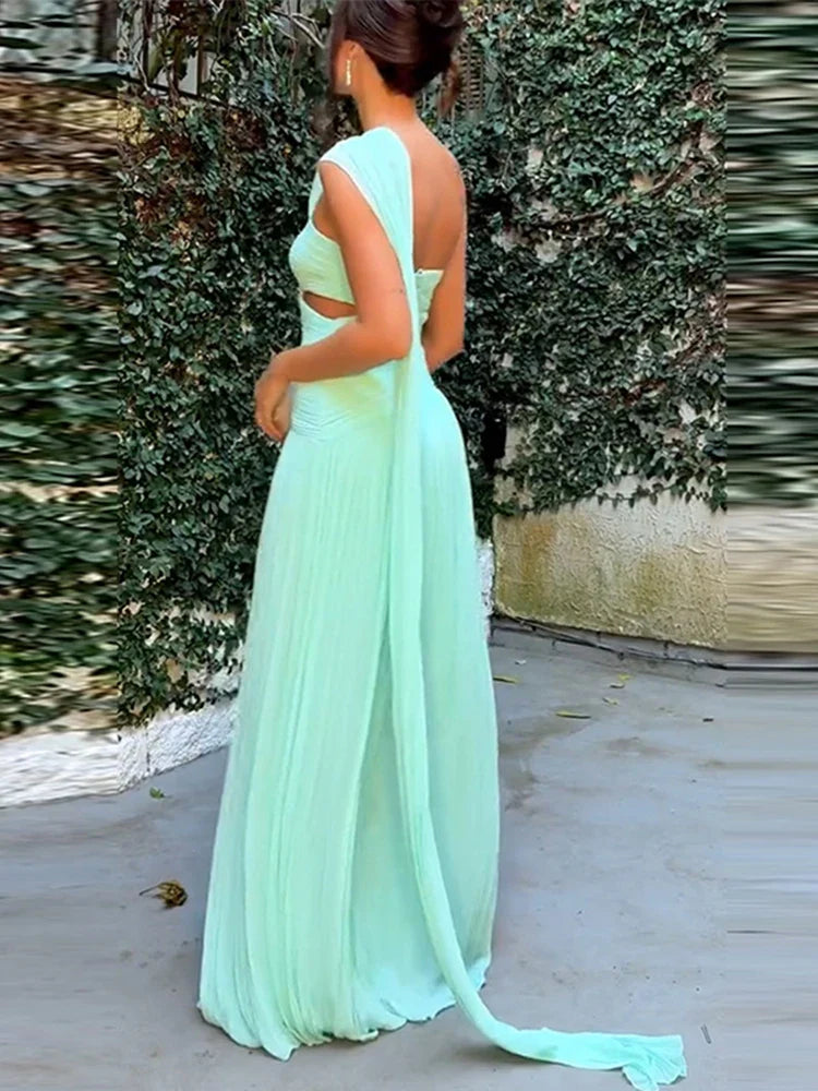 Vestido Longo Elegante Plissado Modern Eva