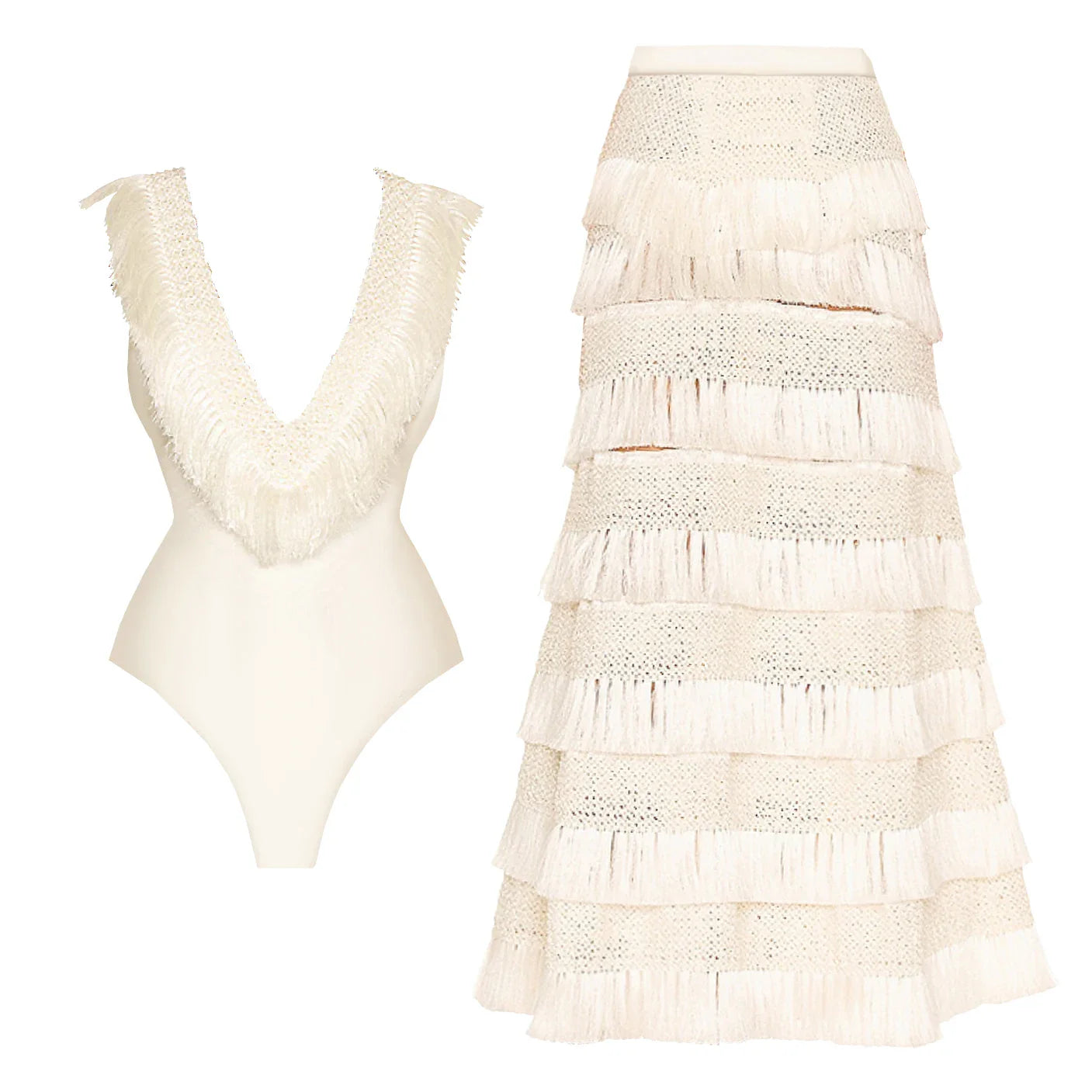 Maiô e Saia Saída de Praia com Franjas Modern Muriel