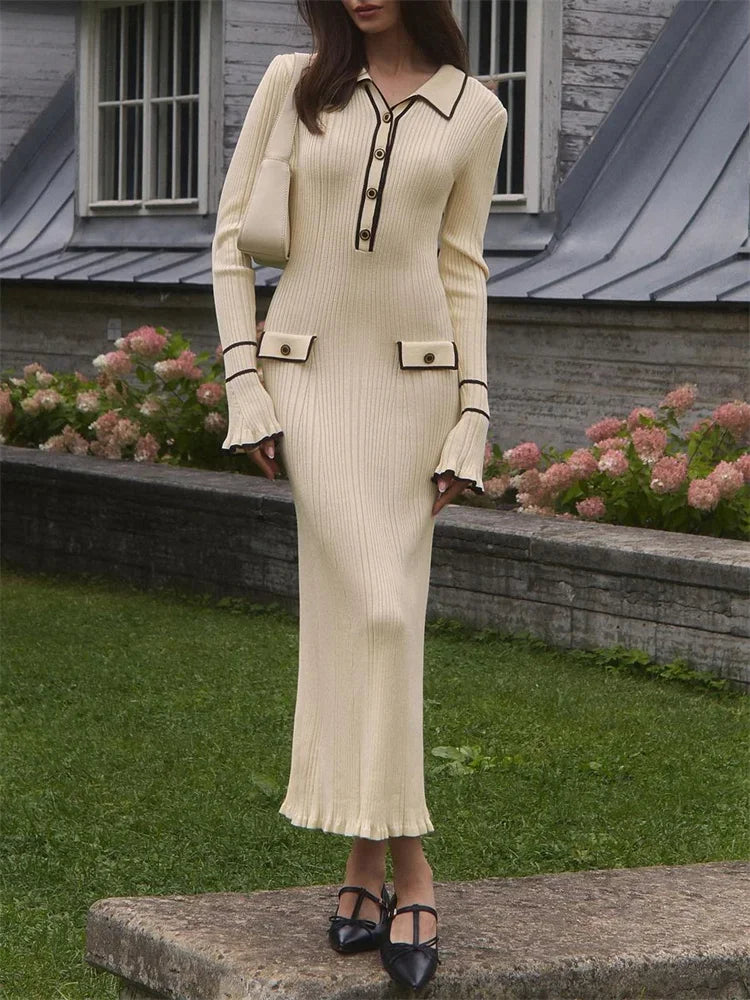 Vestido Midi Manga Longa com Botões Modern Amélie