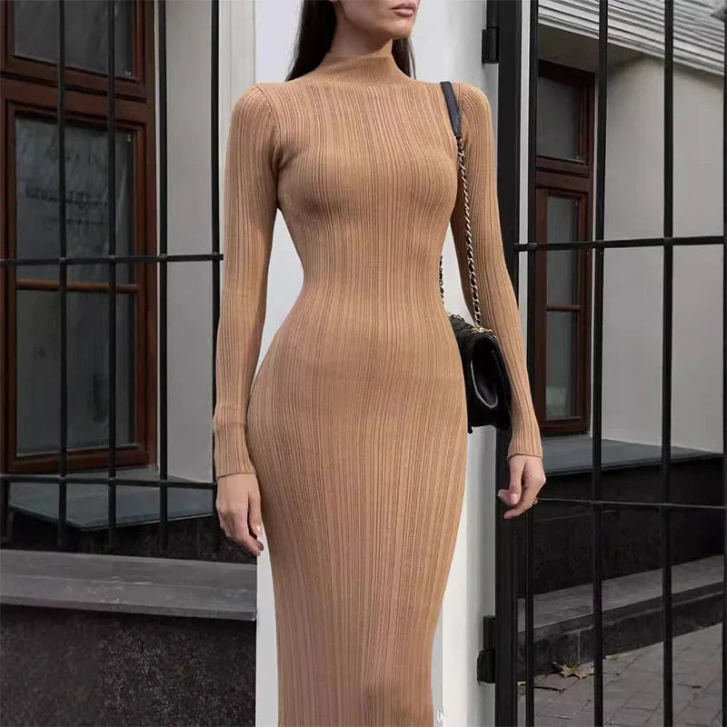 Vestido Midi Manga Longa Gola Alta Modern Amira