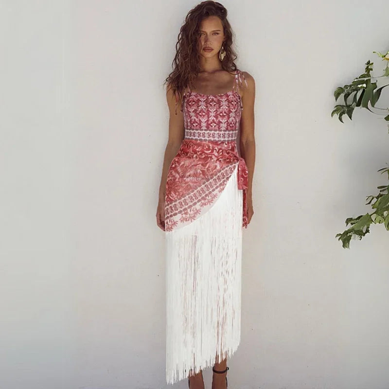 Conjunto Maiô e Saia Saída de Praia com Franjas Modern Marina