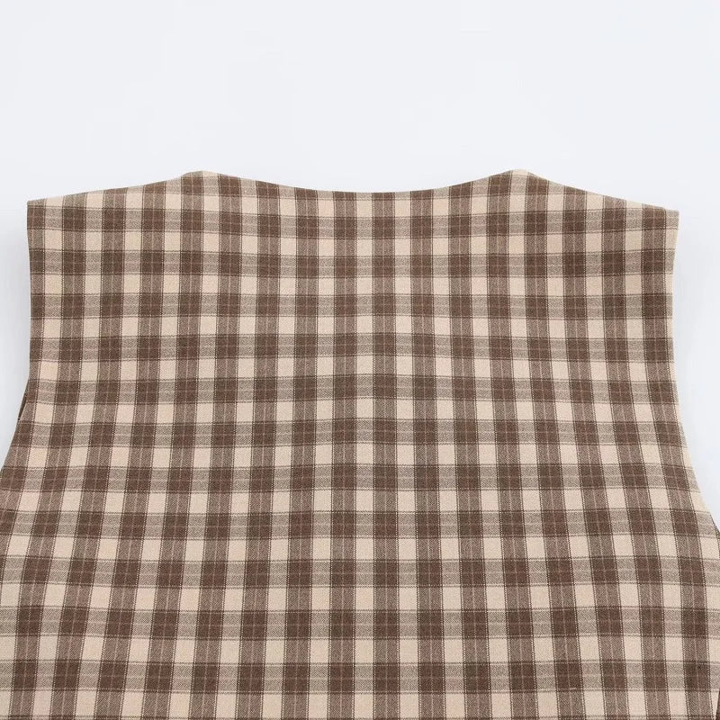 Conjunto Xadrez Colete com Botões e Saia Curta Modern Megan