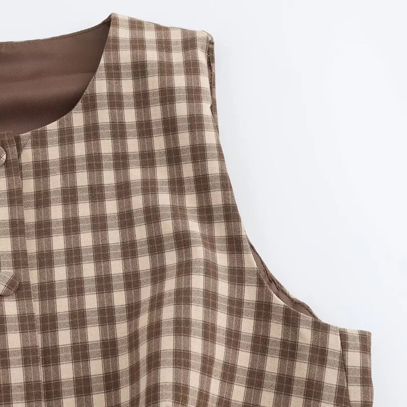 Conjunto Xadrez Colete com Botões e Saia Curta Modern Megan