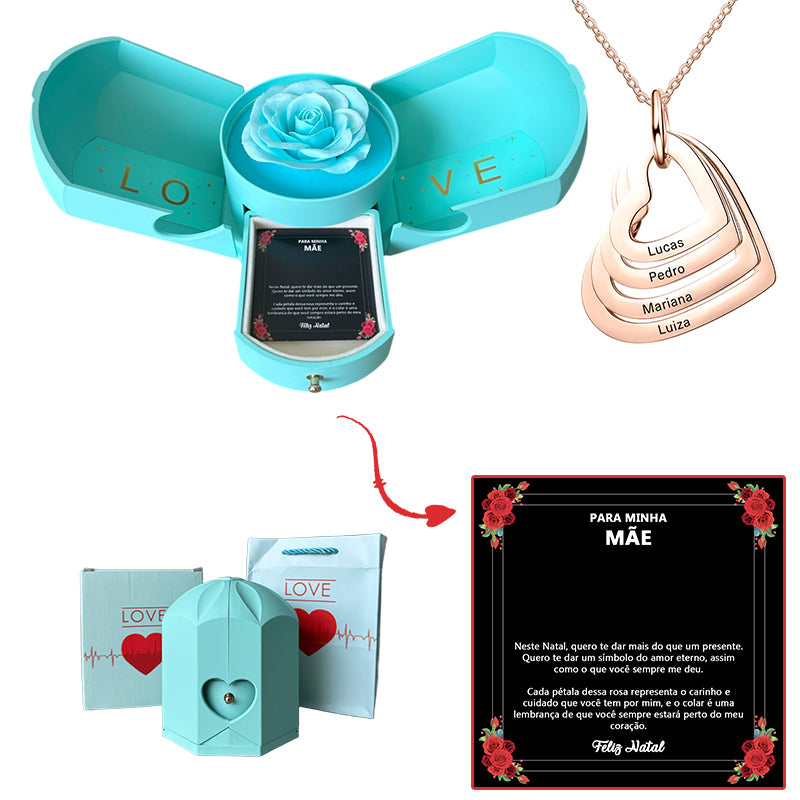 Caixa com Rosa Eterna & Colar Coração Personalizado - Para Minha Mãe