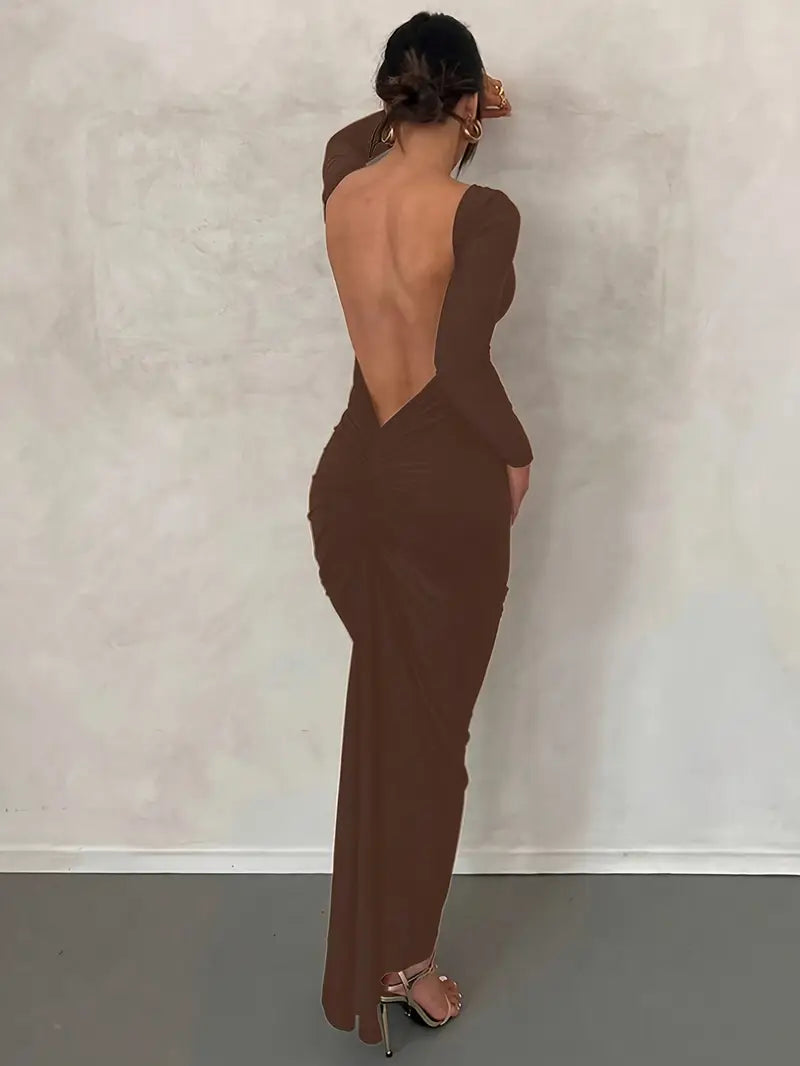 Vestido Manga Longa Costas Aberta Empina Bumbum Modern Natalie