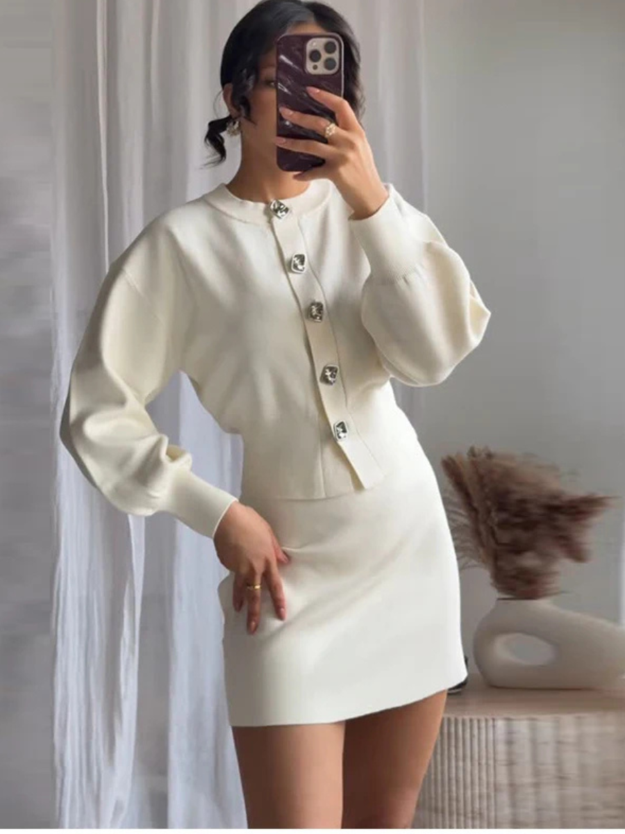 Conjunto Casaco Manga Bufante e Saia Curta Modern Mabel