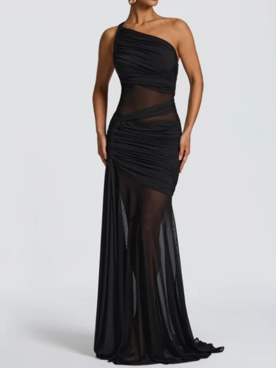 Vestido Longo Drapeado com Tule Modern Marianne