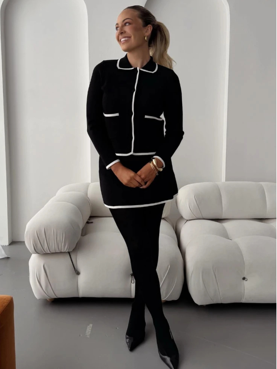 Conjunto Casaco Cardigan e Saia Curta Modern Louise