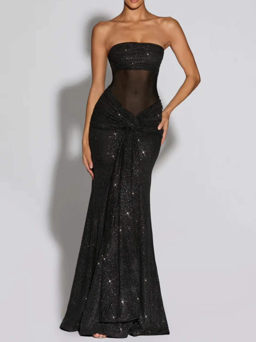 Vestido Longo de Brilho com Tule Modern Agnes