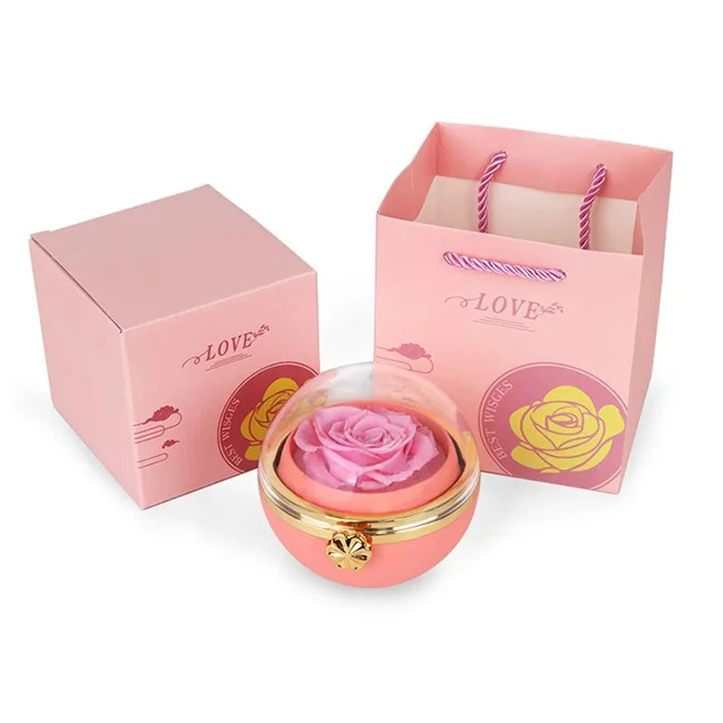 Caixa com Rosa Eterna & Colar de Corações Personalizado com Nomes