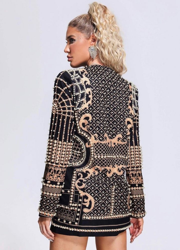 Maxi Blazer Bordado com Aplicações de Pedrarias Modern Milena