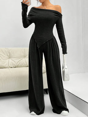 Conjunto Feminino Blusa Manga Longa Assimétrica e Calça Pantalona Modern Confy