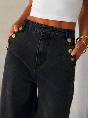 Conjunto Feminino Jeans Colete e Calça Pantalona Cós Alto  Modern Sthefany