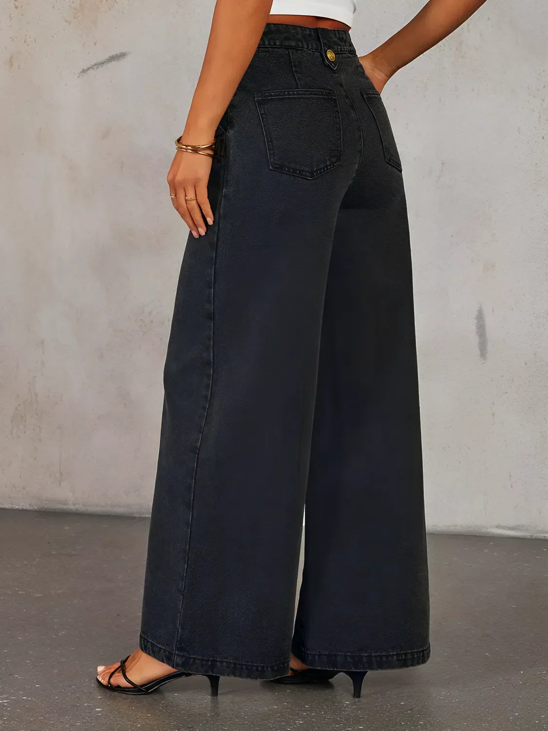 Conjunto Feminino Jeans Colete e Calça Pantalona Cós Alto  Modern Sthefany
