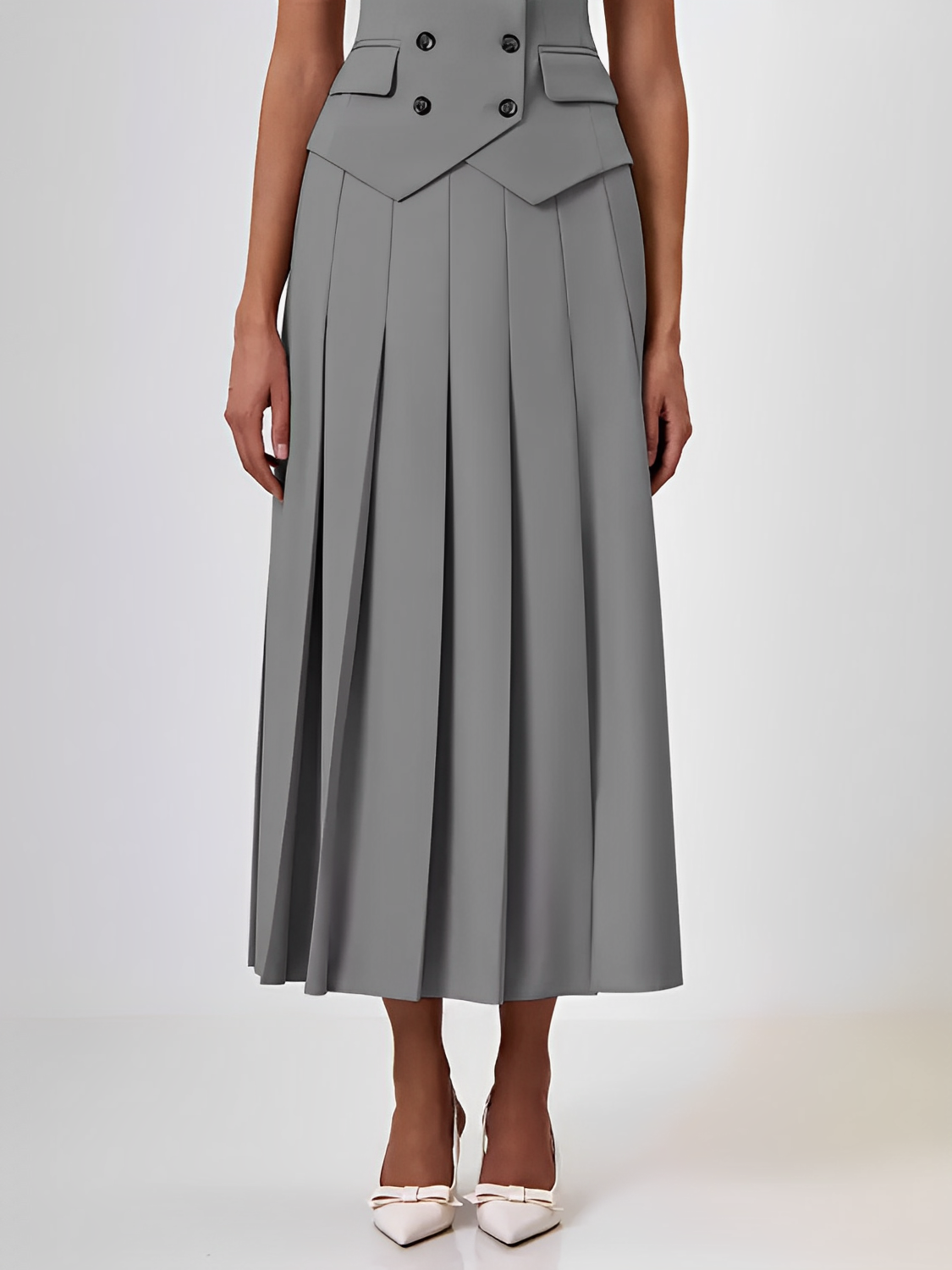 Conjunto Feminino de Alfaiataria com  Colete Clássico e Saia Modern Alessandra