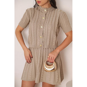 Conjunto Tricot Saia Curta e Blusa Meia Manga com Botões Modern Lívia