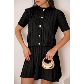 Conjunto Tricot Saia Curta e Blusa Meia Manga com Botões Modern Lívia