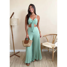 Conjunto Cropped e Calça Pantalona Plissada Modern Evelyn