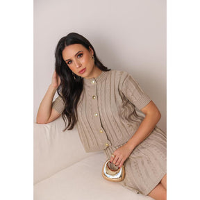 Conjunto Tricot Saia Curta e Blusa Meia Manga com Botões Modern Lívia