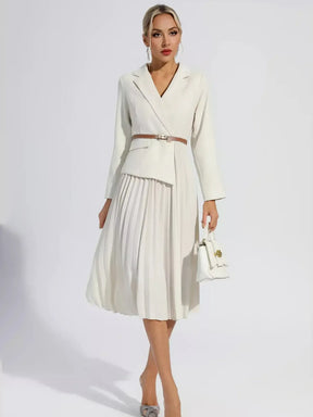 Vestido Midi Alfaiataria Plissado com Cinto Modern Yara