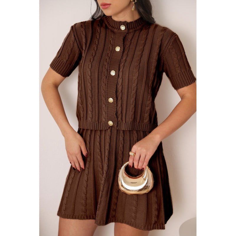 Conjunto Tricot Saia Curta e Blusa Meia Manga com Botões Modern Lívia