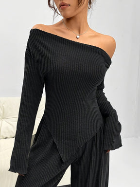 Conjunto Feminino Blusa Manga Longa Assimétrica e Calça Pantalona Modern Confy